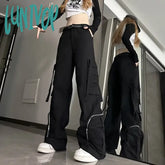 Lunivop Black Gothic Cargo Pants Women Vintage Y2K Korean Streetwear Baggy Harajuku Fashion Wide